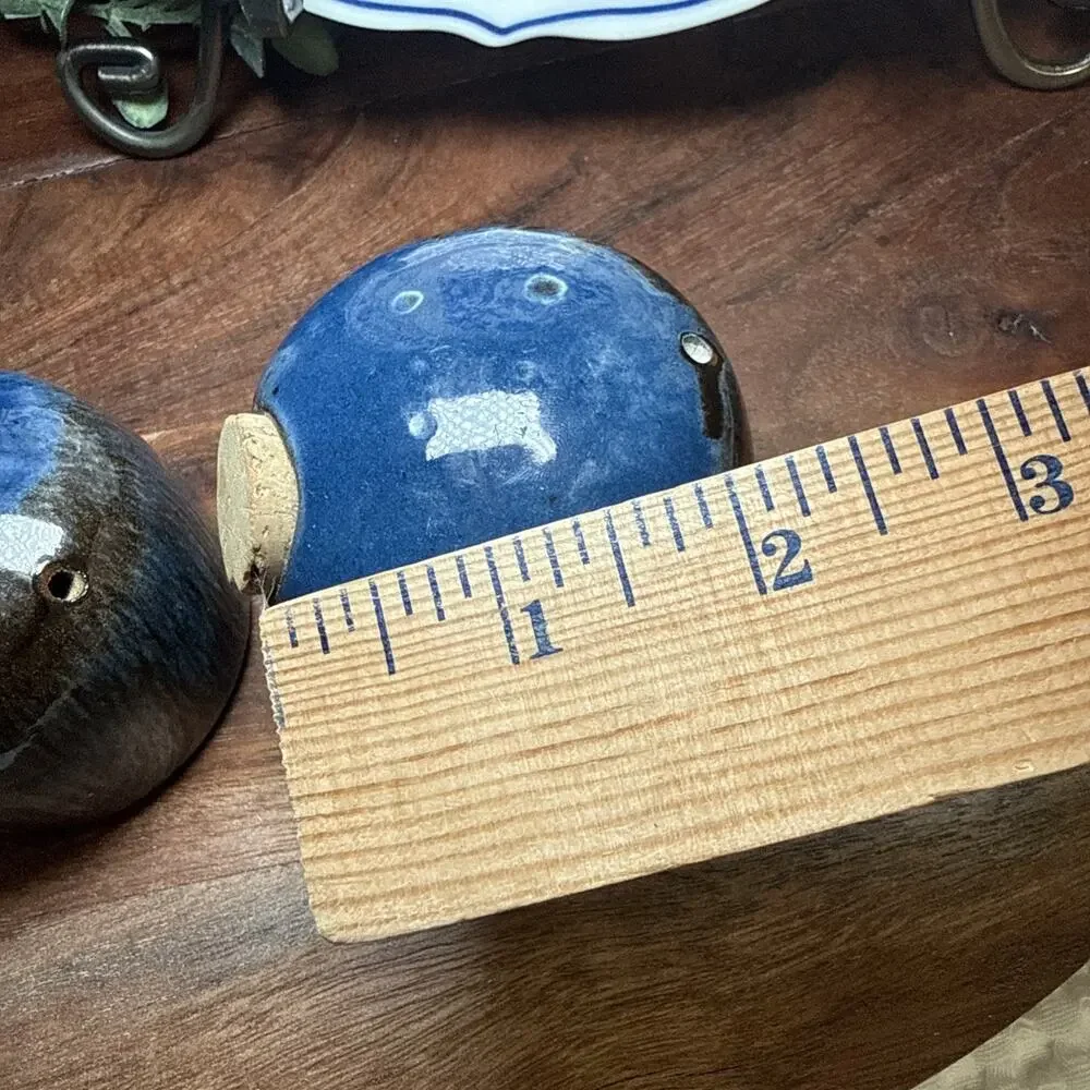 Spanish Studio Pottery SAL PEBRE Salt Pepper Shakers Blue Drip Glaze Vintage